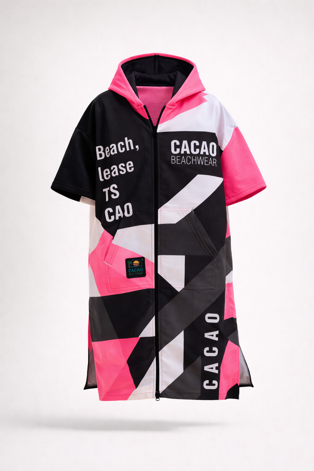 Solar Vibes Pink children’s beach poncho NanoDry Ultra™ towel for girls with hood, zipper and pockets – CACAO Beachwear™